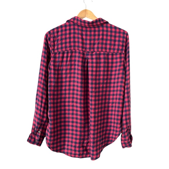 American Eagle Plaid Boyfriend Fit Flannel Button Down Shirt Pink Blue M - Picture 2 of 9